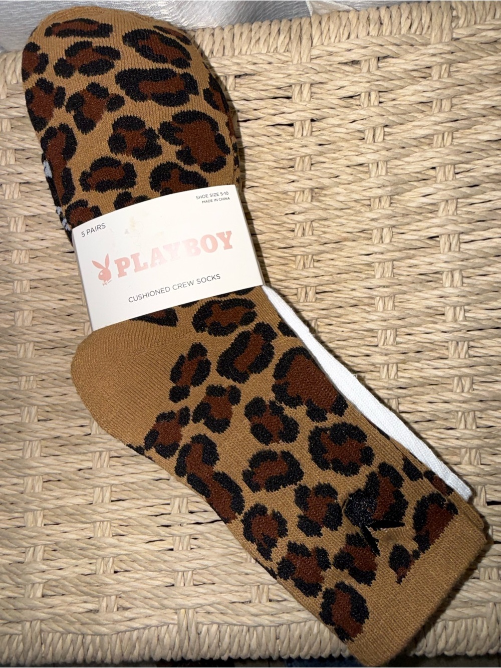 New leopard print socks 5 pairs cushioned crew socks women’s shoe size 5-10